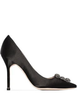 Women Manolo Blahnik Black Hangisi Buckle 105 Satin Pumps