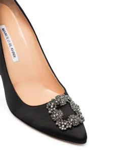 Women Manolo Blahnik Black Hangisi Buckle 105 Satin Pumps -Manolo Blahnik 12474196 50014762 1000