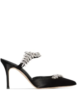 Women Manolo Blahnik Lurum 90mm Crystal- Embellished Satin Mules
