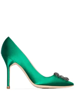 Women Manolo Blahnik Green Hangisi 105 Pumps With Jewel Buckle