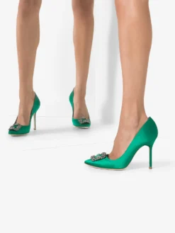 Women Manolo Blahnik Green Hangisi 105 Pumps With Jewel Buckle -Manolo Blahnik 12745754 20767744 1000