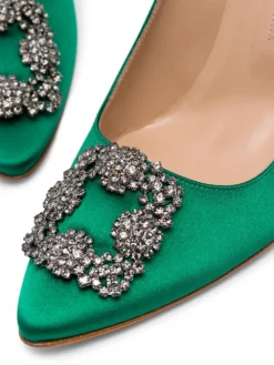 Women Manolo Blahnik Green Hangisi 105 Pumps With Jewel Buckle -Manolo Blahnik 12745754 20767795 1000