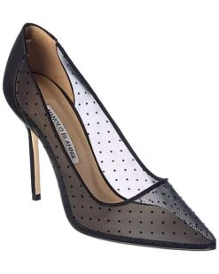 Manolo Blahnik LA 105 Dotted Mesh & Satin Pump Women