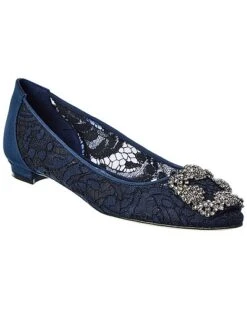 Manolo Blahnik Hangisi Lace & Satin Flat Women