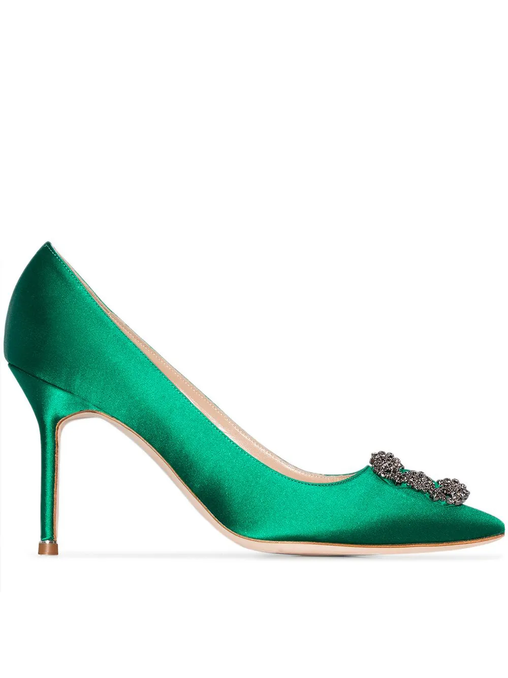 Women Manolo Blahnik Green Hangisi 90 Satin Pumps 1 Women Manolo Blahnik Green Hangisi 90 Satin Pumps