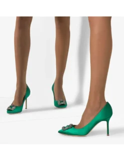 Women Manolo Blahnik Green Hangisi 90 Satin Pumps 7 Women Manolo Blahnik Green Hangisi 90 Satin Pumps -Manolo Blahnik 13150201 21515787 1000