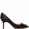 Women Manolo Blahnik Hangisi 70 Buckle-embellished Satin Pumps