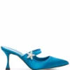 Women Manolo Blahnik Galaxim Crystal-buckle Satin Mules