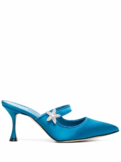 Women Manolo Blahnik Galaxim Crystal-buckle Satin Mules