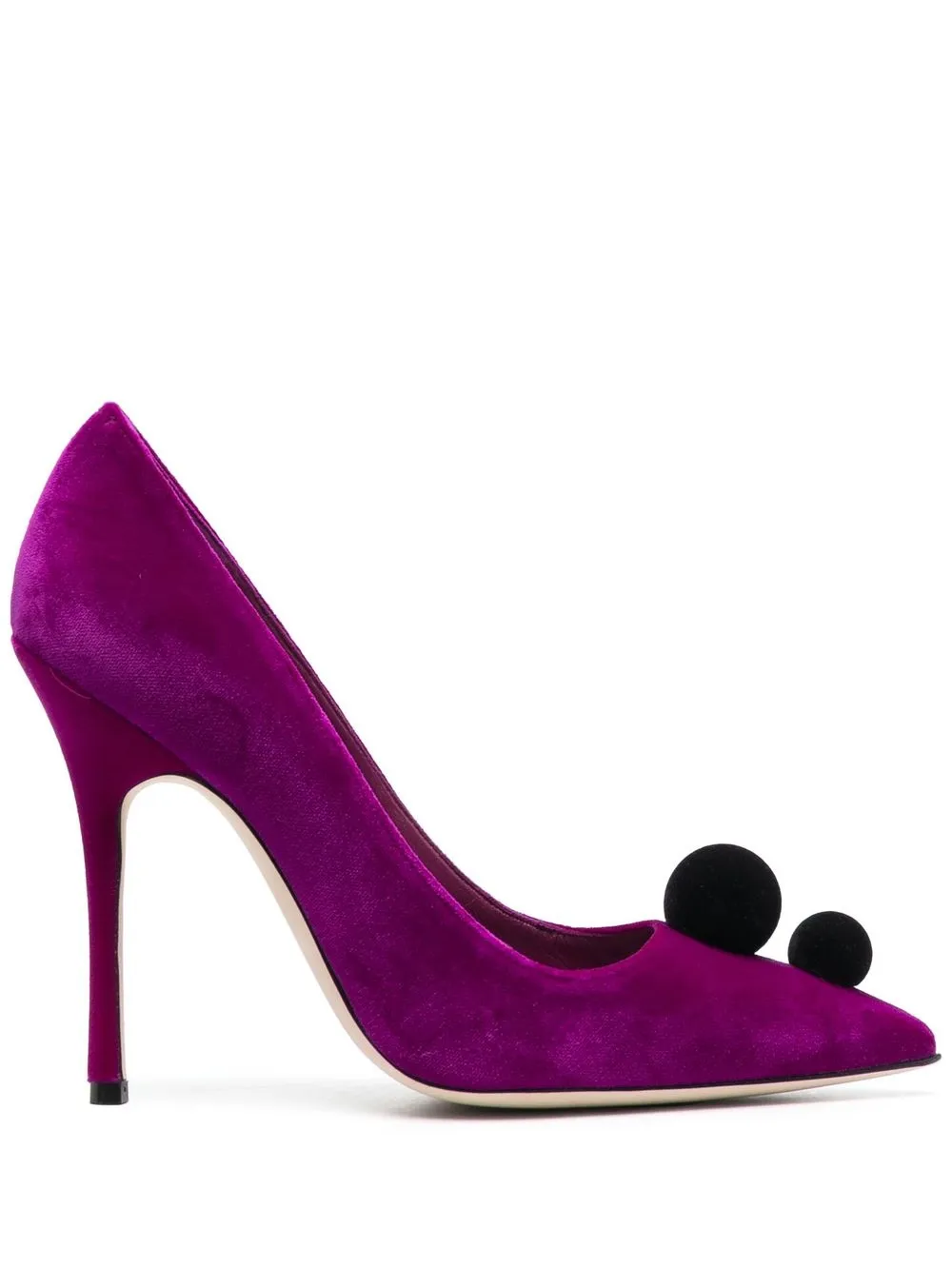 Women Manolo Blahnik Piera 120mm Pompom Suede Pumps 1 Women Manolo Blahnik Piera 120mm Pompom Suede Pumps