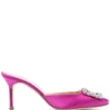 Women Manolo Blahnik Crystal-embellished Satin Mules