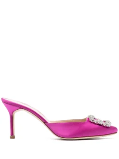 Women Manolo Blahnik Crystal-embellished Satin Mules