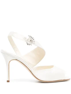 Women Manolo Blahnik 90mm Havelopa Satin-finish Sandals