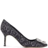 Women Manolo Blahnik Crystal-bucke Silk Pumps