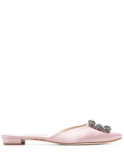 Women Manolo Blahnik Hangisimuflat Crystal-buckle Satin-finish Mules