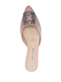 Women Manolo Blahnik Hangisimuflat Crystal-buckle Satin-finish Mules -Manolo Blahnik 19776098 44600117 1000