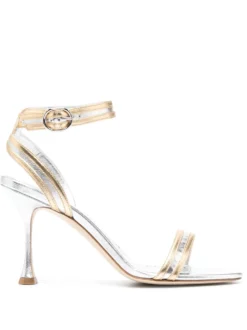 Women Manolo Blahnik 90mm Metallic Leather Sandals