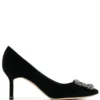 Women Manolo Blahnik Hangisi 70mm Crystal-buckle Velvet Pumps