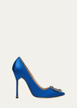 Manolo Blahnik HANGISI 115MM SATIN CRYSTAL-TOE PUMP