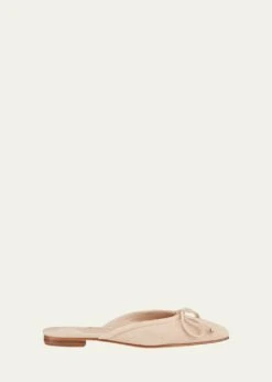 Manolo Blahnik BALLERIMU SUEDE BOW BALLERINA FLAT MULES, NUDE