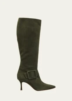 Manolo Blahnik BAYHI SUEDE BUCKLE MID BOOTS
