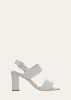 Manolo Blahnik KHAN METALLIC TWO BAND SLINGBACK SANDALS