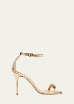 Manolo Blahnik CHAOS METALLIC ANKLE-STRAP STILETTO SANDALS