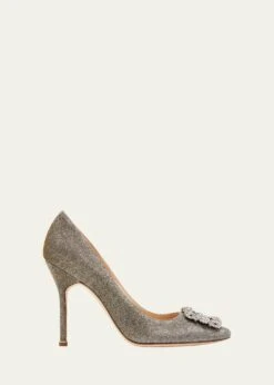 Manolo Blahnik HANGISI 105MM METALLIC BUCKLE PUMPS