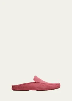 Manolo Blahnik MEN'S CRAWFORD SUEDE-LEATHER BACKLESS LOAFER SLIDES