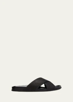 Manolo Blahnik MEN'S CHILTERN LEATHER SLIDE SANDALS