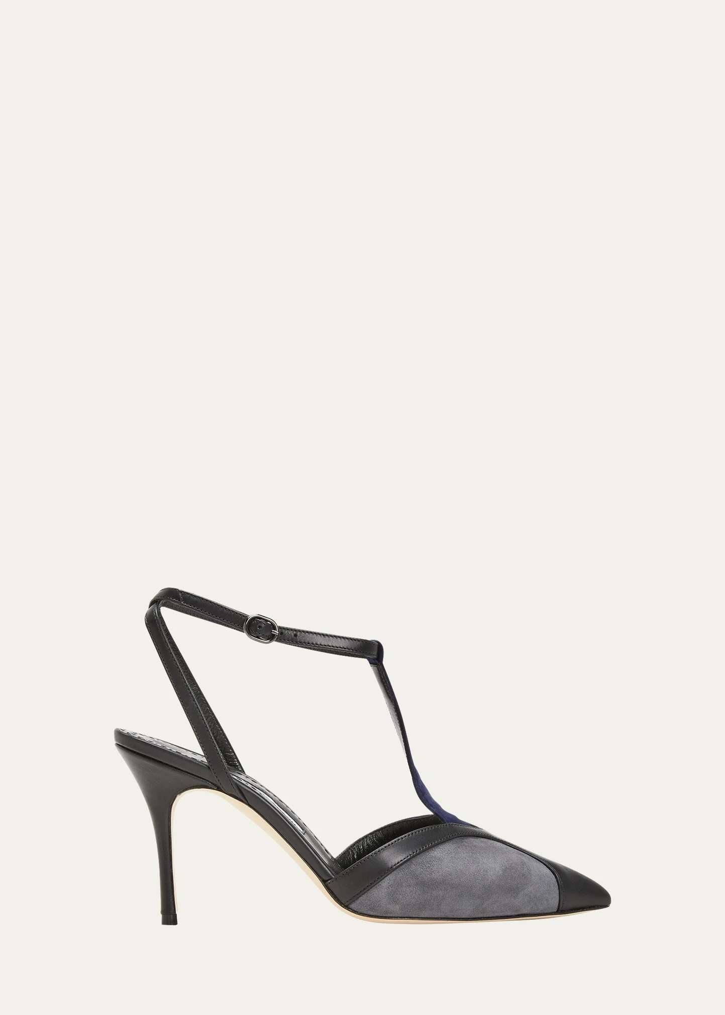 Manolo Blahnik CATILLO BICOLOR T-STRAP MULE PUMPS 1 Manolo Blahnik CATILLO BICOLOR T-STRAP MULE PUMPS