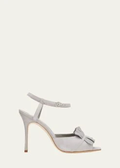 Manolo Blahnik KHEDNI RUFFLE PEEP-TOE SUEDE SANDALS