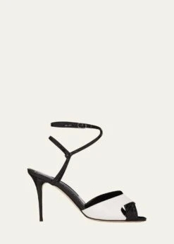 Manolo Blahnik MUMBI BICOLOR SNAKESKIN ANKLE-STRAP SANDALS