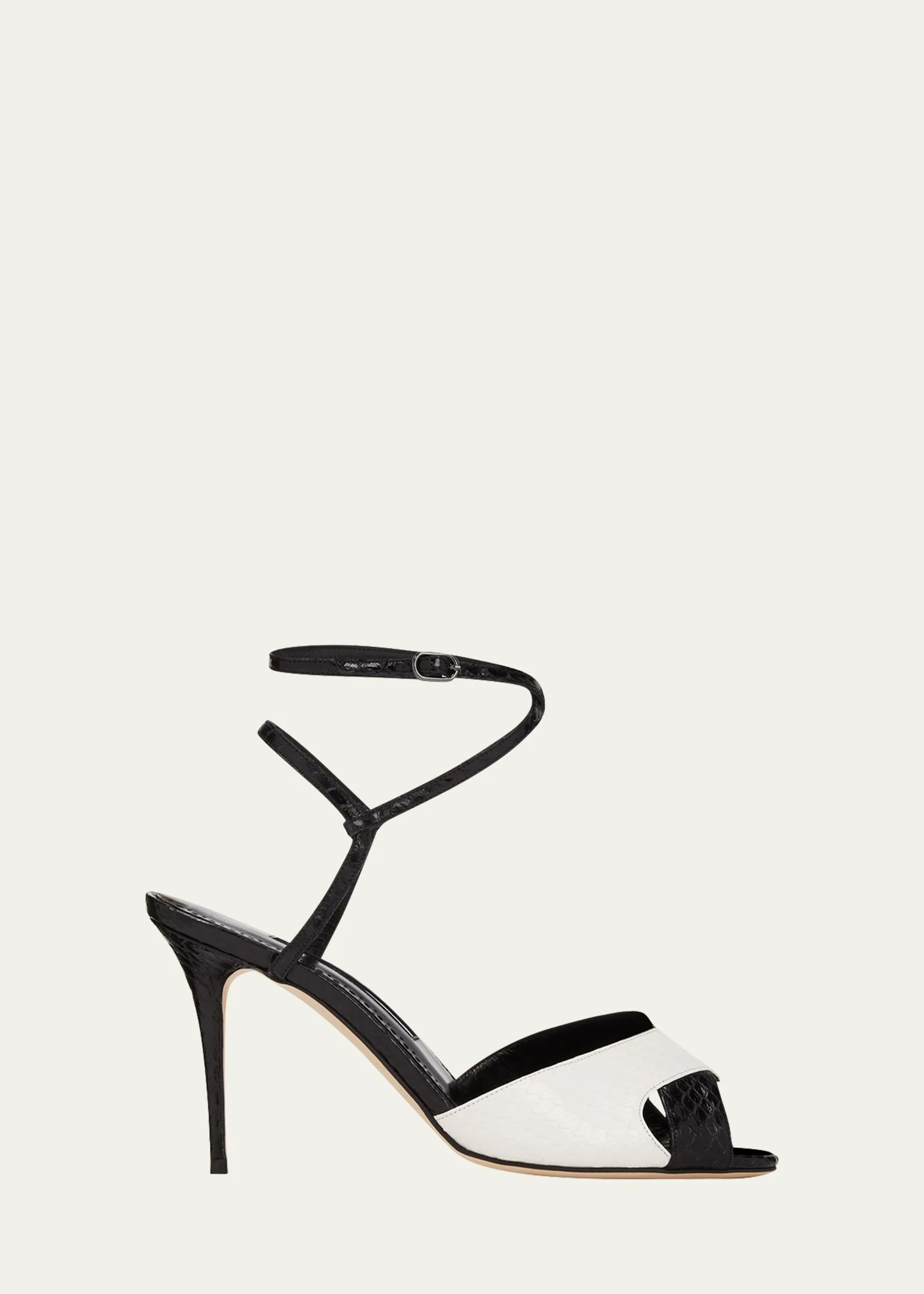 Manolo Blahnik MUMBI BICOLOR SNAKESKIN ANKLE-STRAP SANDALS 1 Manolo Blahnik MUMBI BICOLOR SNAKESKIN ANKLE-STRAP SANDALS