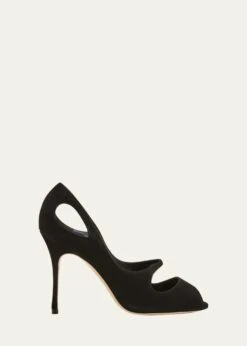 Manolo Blahnik TOKAN SUEDE CUTOUT PEEP-TOE PUMPS