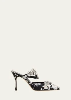 Manolo Blahnik LURUM CRYSTAL FLORAL MULE PUMPS