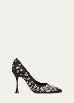 Manolo Blahnik FIORATA EMBROIDERED LINEN PUMPS