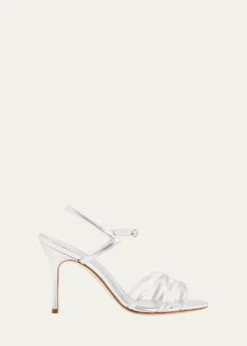 Manolo Blahnik SOLISA METALLIC ANKLE-STRAP SANDALS