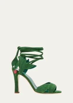 Manolo Blahnik OSSIE SUEDE PETAL ANKLE-TIE SANDALS