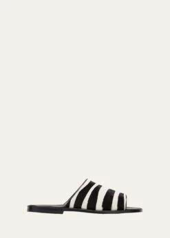 Manolo Blahnik MEN'S ZEBRA-PRINT CALF HAIR SLIDE SANDALS