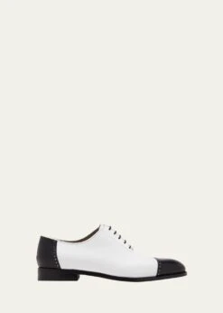Manolo Blahnik MEN'S CAP TOE BICOLOR LEATHER OXFORDS